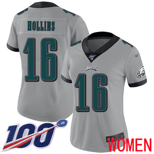 Women Philadelphia Eagles #16 Mack Hollins Limited Silver Inverted Legend NFL Jersey 100th Season Football